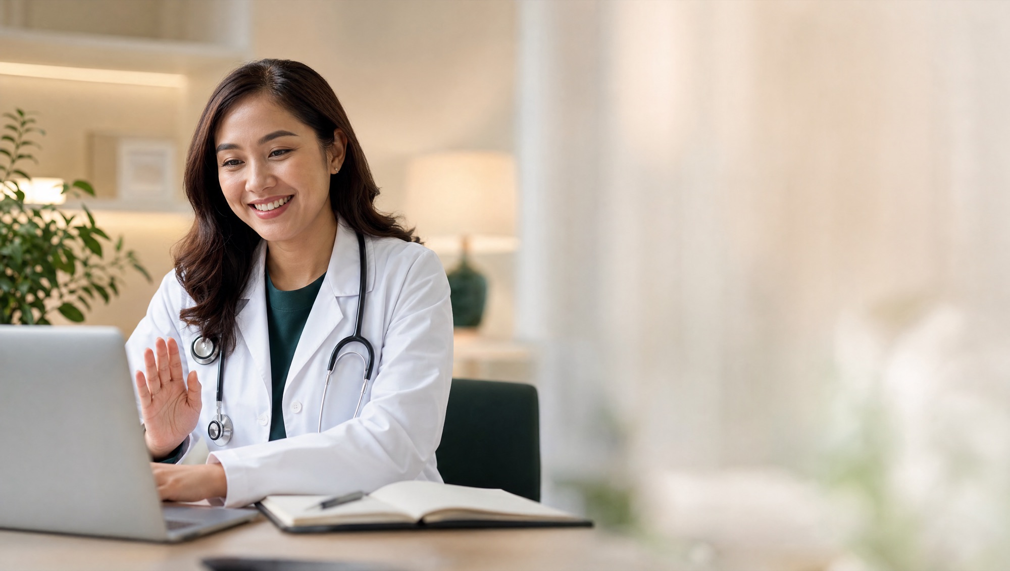 Rx Health physician greeting a patient on a telehealth video consultation